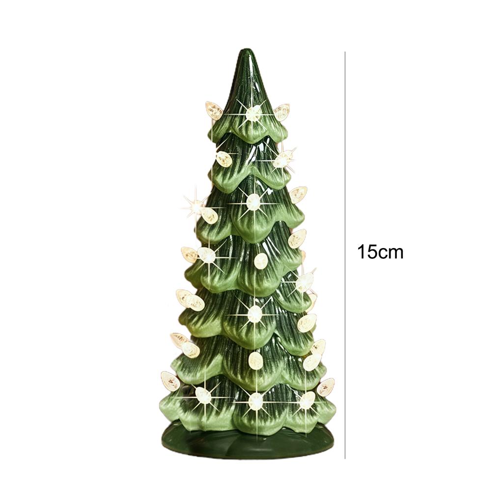 Christmas Tree Ornament with LED Lights Colorful LED Mini Christmas Tree Hand-Painted Resin Christmas Tree for Home Decoration