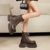 Fashion 2024 New Shoes Female Lace Up Women's Boots Winter Rome Round Toe Solid Short Barrel Platform Chunky Heels Zipper Fashion Boots
