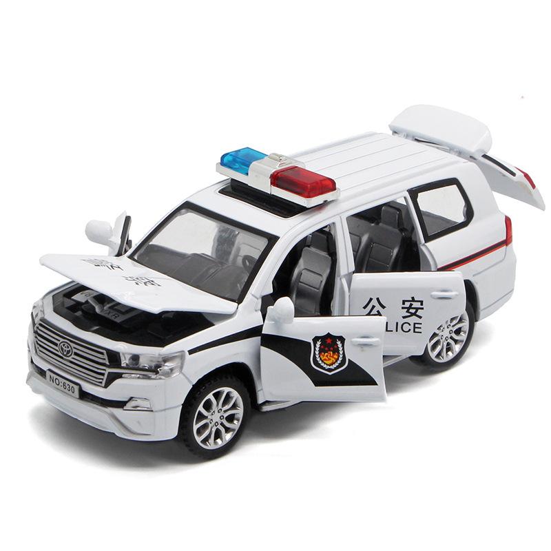 

1:32 Toyota Cruiser Police Alloy SUV Diecast Metal Model Sound & Light Pull Back Toy Home Interior Decoration Children Toy Gifts белый