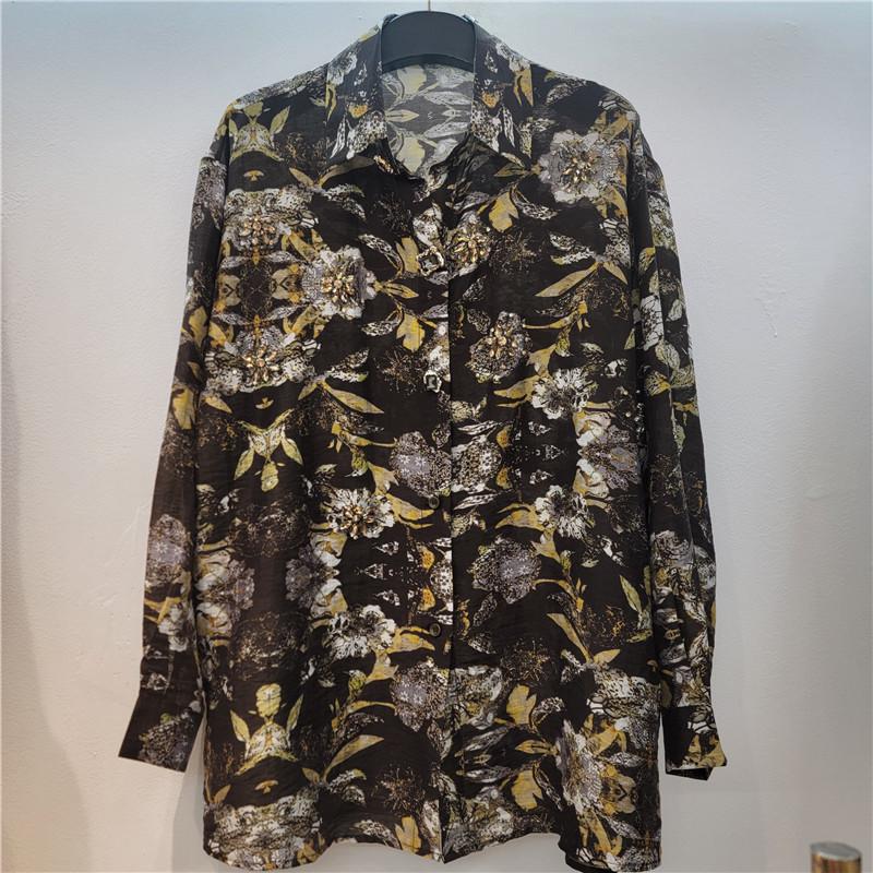 

Chic Rhinestone Printed Polo Shirt for Women - Trendy, Slimming, and Age-Reducing Early Spring Top One Size