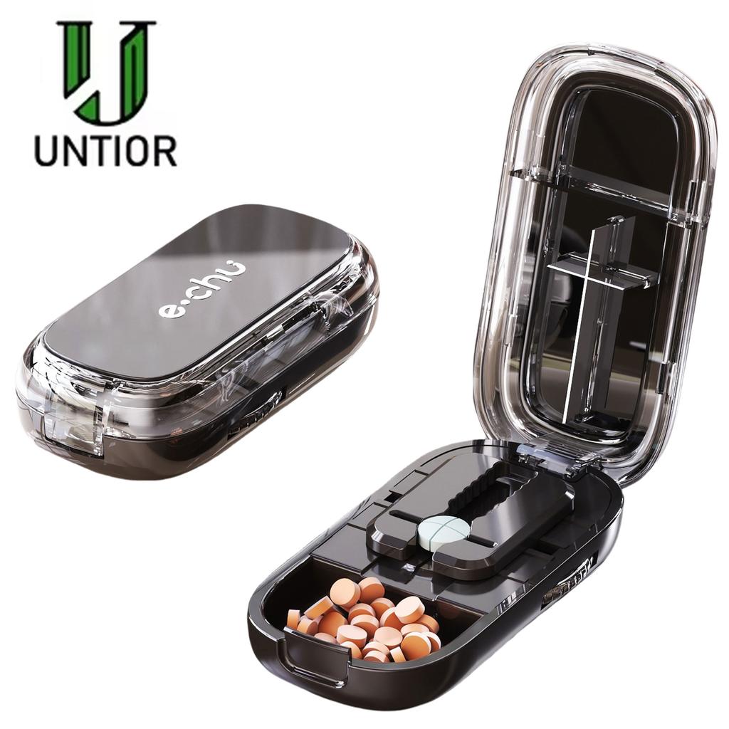 Bärbar Pillerdelare Halvera och Kvartsera Justerbar Delare Medicinförvaring Delare Dammisolerad Avdelare Organizer Krossare Pillerburk