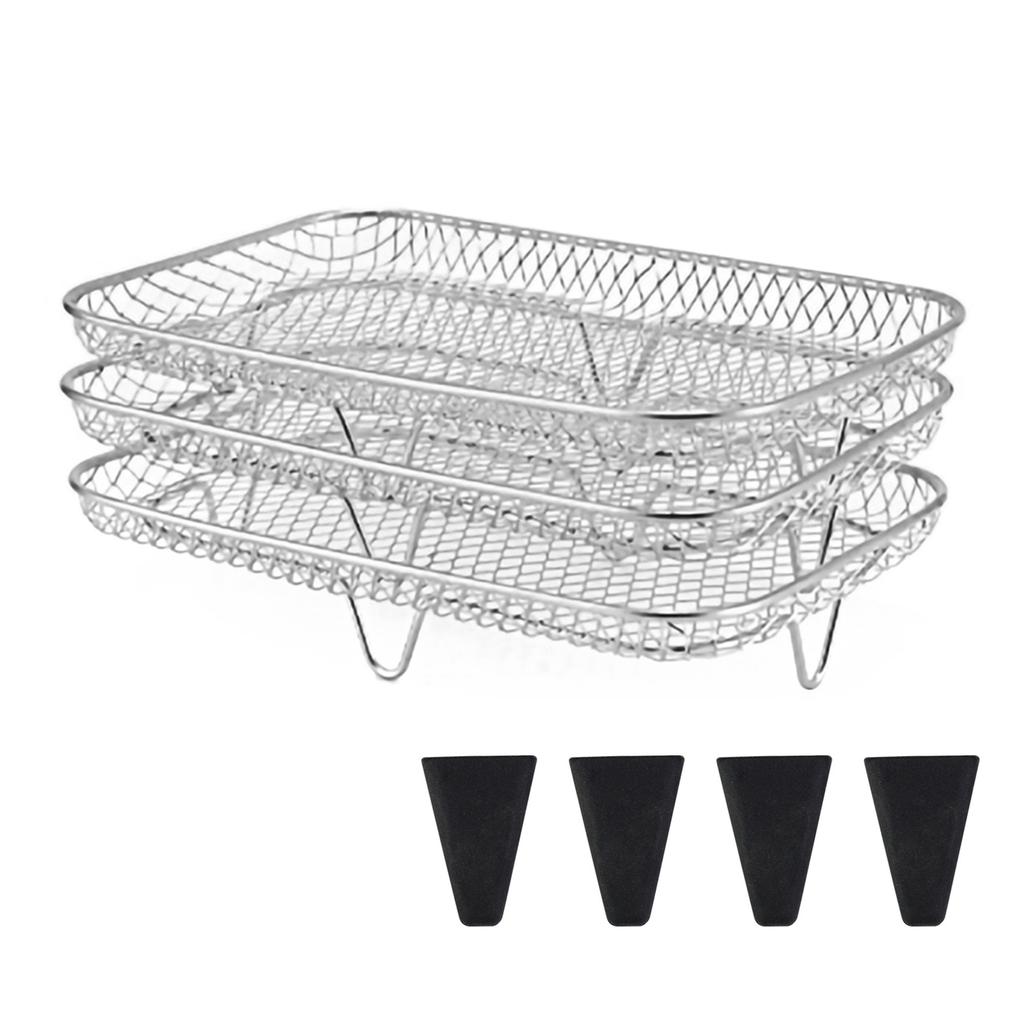 Air Fryer Rack Stackable Grid Grilling Racks 3-layers Stainless Steel Air Fryer Basket Tray Steam Rack Home Kitchen Accessories