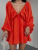 New V-Neck Long Sleeve Dress, Self-Designed Bubble Sleeve Maxi Dress