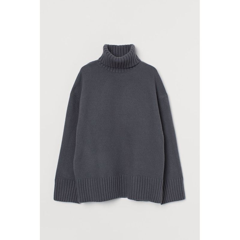 

Sunshine House Autumn and Winter New Arrival Export Fashion H Home High Collar Loose Plus Size Oversize Thick Sweater Knitwear Dark gray Bust size 128