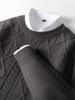 Men's British Style 100% Wool Sweater, Round Neck, 3D Cable Knit, Loose Fit, Five-Needle Thickened Casual Base Layer.