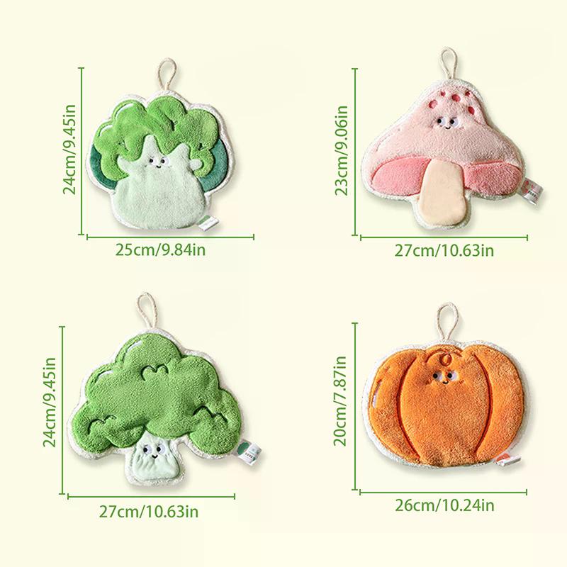 1Pc Hand Towel Cartoon Wipe Handkerchief Rag Vegetable Shape Towels For Wiping Hands Thickening Absorbent With Hanging Loop
