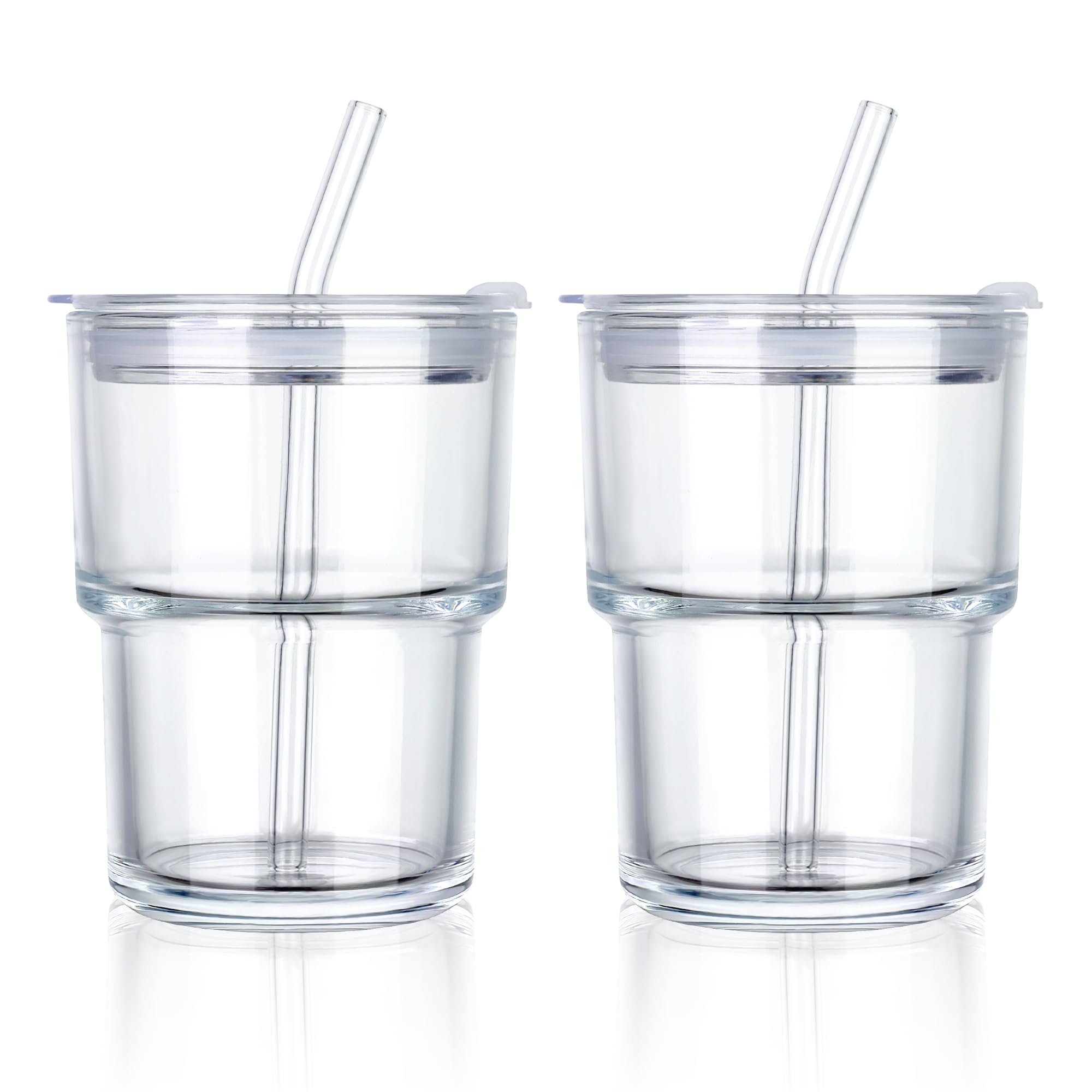 

Упаковка из 2 стаканов для холодного кофе объемом 13,5 унций/400 мл с крышками и трубочками, стеклянные стаканы, толстостенная кофейная кружка с термоизоляционными рукавами, янтарного цвета 301-400ml