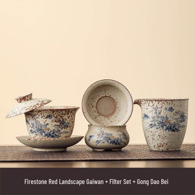 Chaxun Flint Red Landscape Tea Serving Set