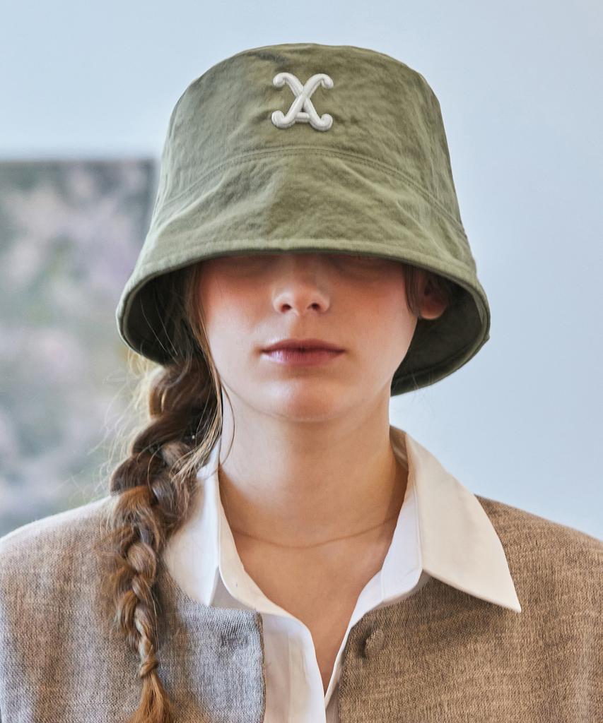 Bajal Va Curved 3D Logo Drop Bucket Hat Khaki