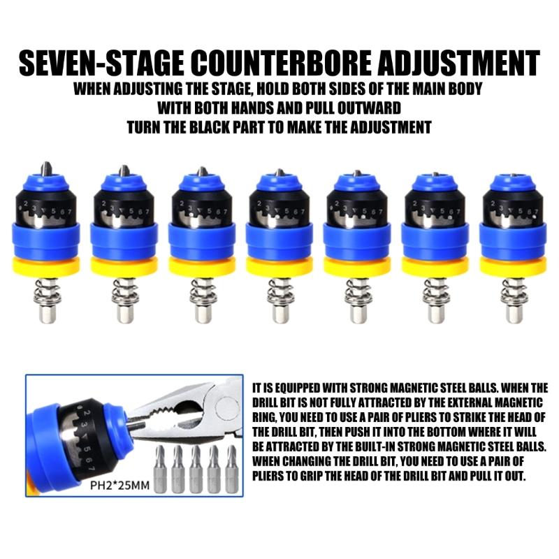 Adjustable Depth Stop Counterbore Drill Bit Set Countersink Drill Bit For Precise Woodworking 3.2mm To 4.8mm Tapered Bit