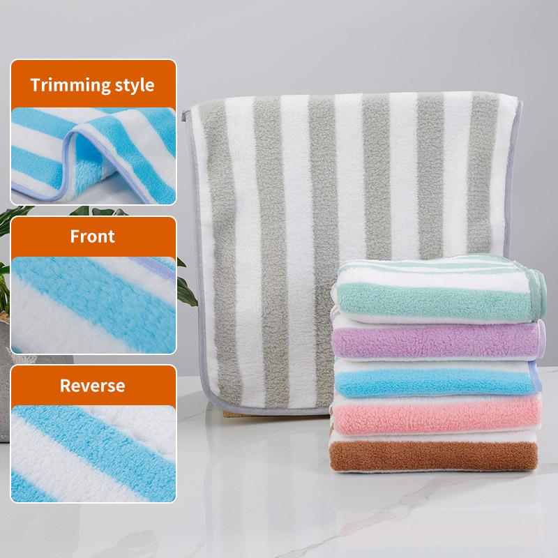 Quick-drying Face Wash Coral Fleece Towel Cationic Striped Warp Knitted Thickened Life Household Children's Bath Absorbent Bath Towel
