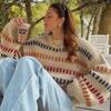 European And American Autumn And Winter Sweaters Women'S Fashion Color Matching Knitted Loose And Versatile Pullover Top Women