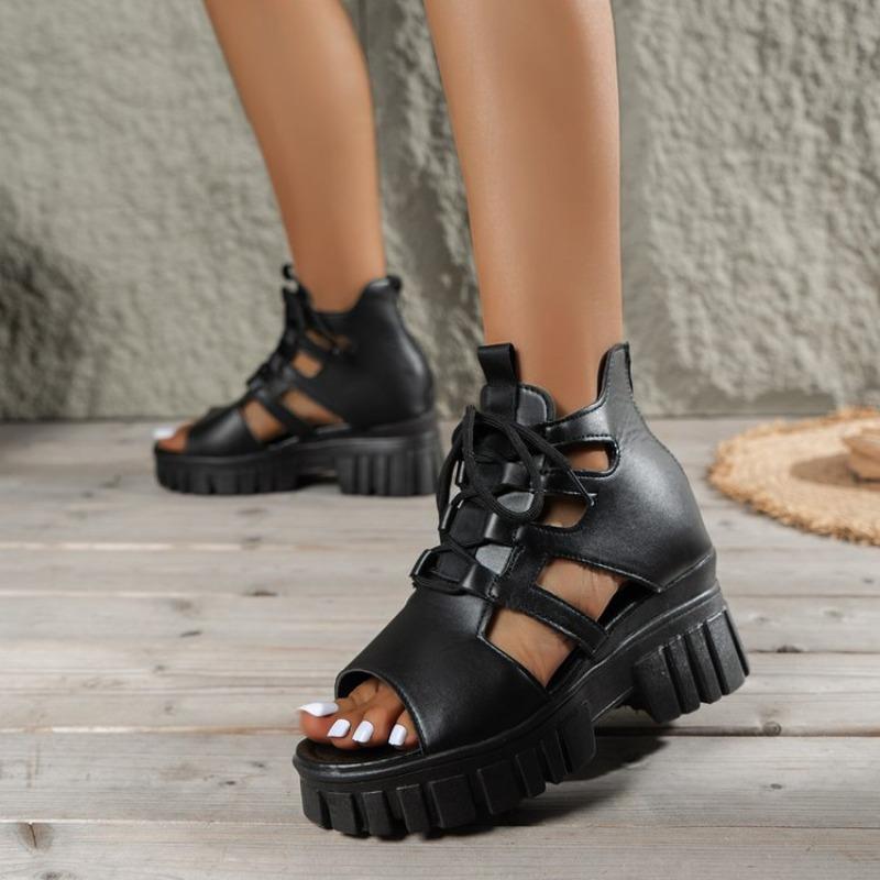 Fashion 2025 Women's High Heel Sandals New Block Heel Buckle Casual Fish Mouth Breathable Hollow Heels Women's Shoes Zapatos De Mujer