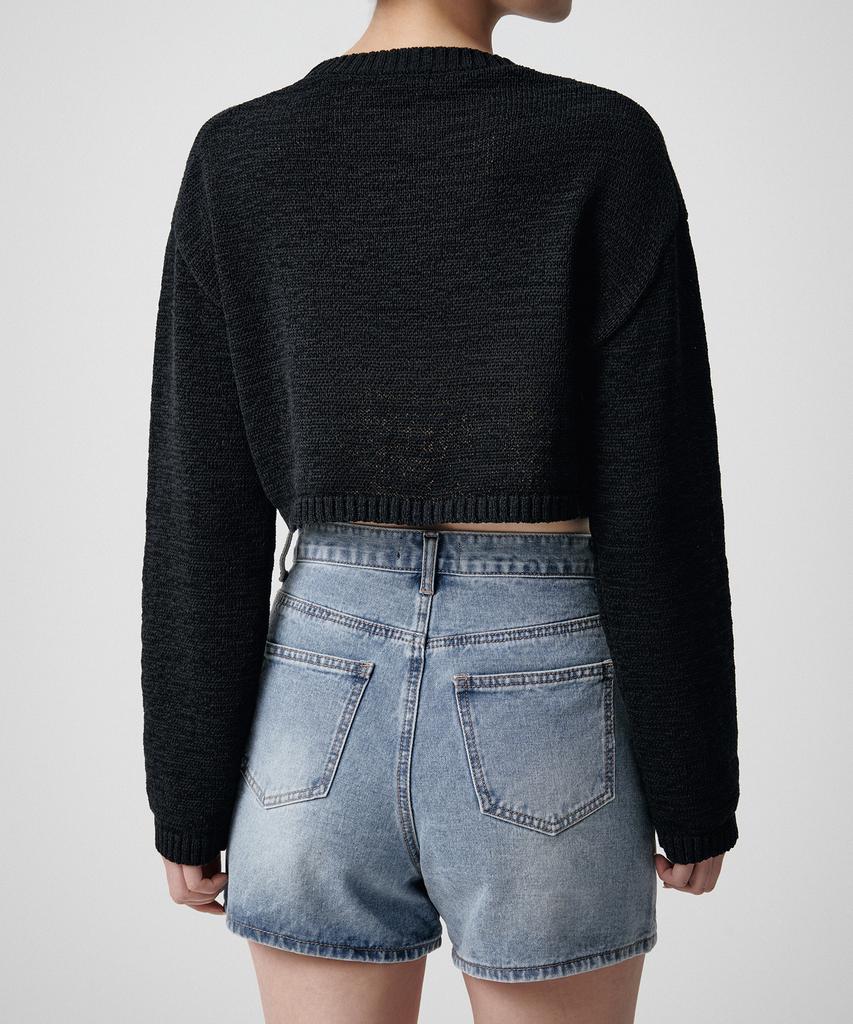 MUSINSA STANDARD WOMAN Women'S Flat Yarn Crop Knit [Black]