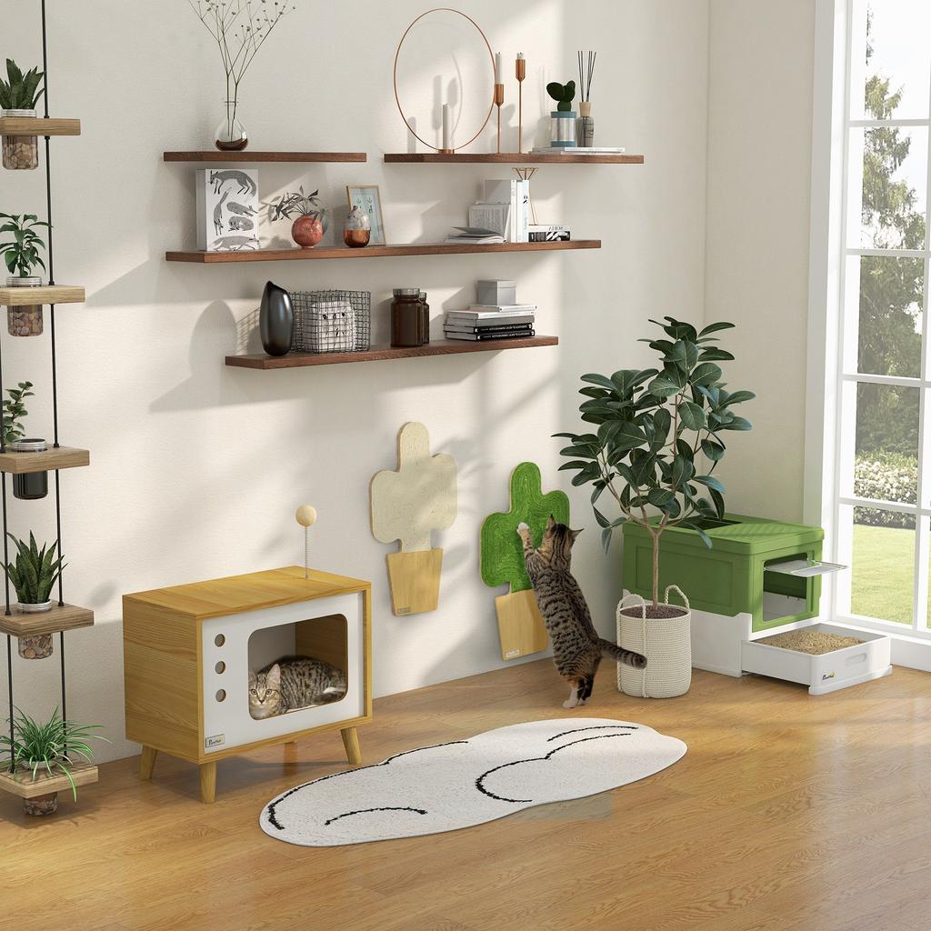 Hooded Cat Litter Box, Portable Pet Toilet, with Scoop, Front Entry - Emerald Green