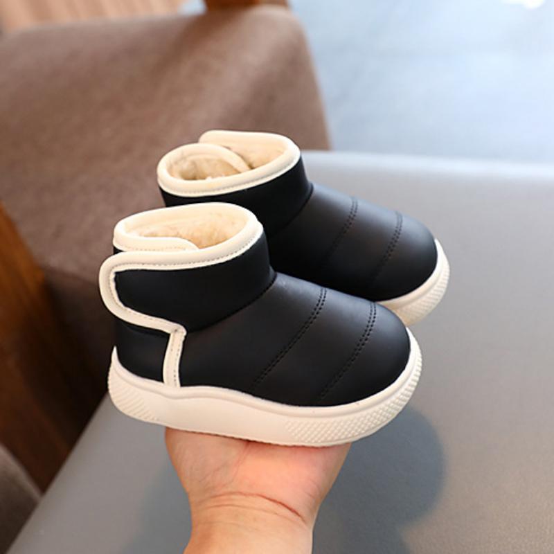Children's Shoes Plus Velvet Snow Boots Solid Color Winter Boys Cotton Shoes Girls Toddler Shoes Short Leather Boots