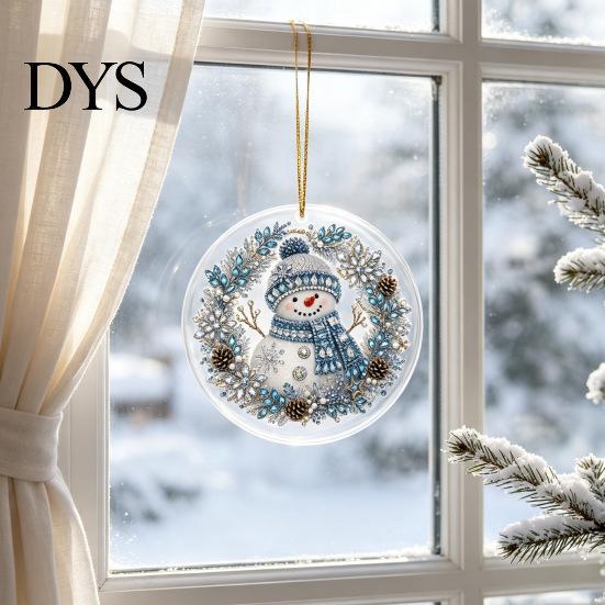 Decorative Xmas Tree Baubles Christmas Acrylic Hanging Ornament, Double Side Printed Santa Pendant for Window, Holiday Ornaments 2D Flat Festive Decor