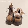 Platform Ankle Boots for Women Warm Short Plush Leather Shoes Woman 2024 Trend Winter New Goth Snow Motorcycle Botas De Mujer