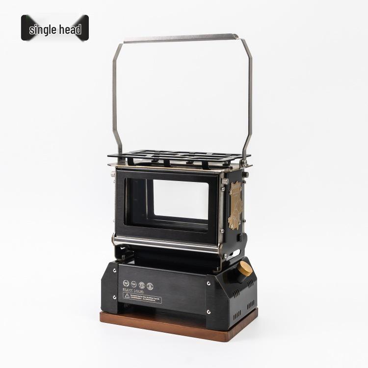 Black Mini Kerosene Lamp with Fire Viewing - Single Wick Desktop Decorative Stove
