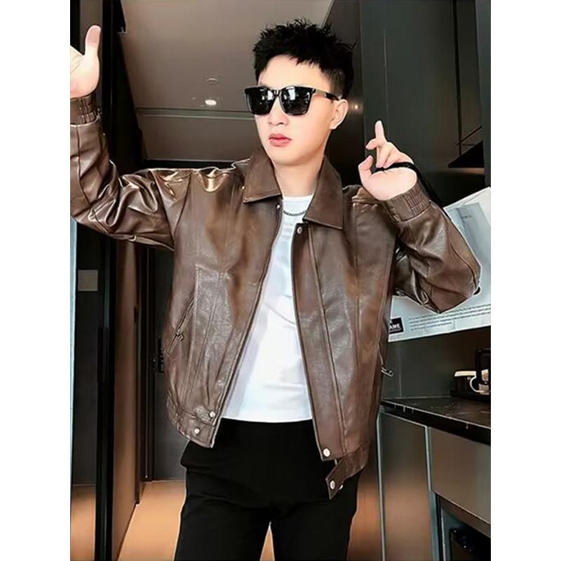 

Men s Retro Faux Leather Motorcycle Bomber Jacket - Autumn Collection XL [65-70 kg]