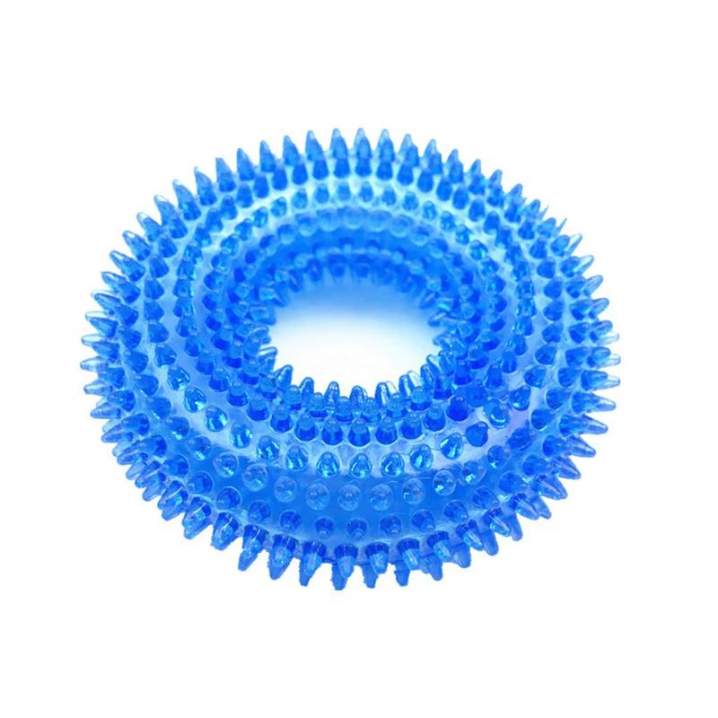 

Інтерактивна жувальна іграшка Squeaky Pet Dog Puppy Bite Resistant Thorn Barbed Tooth Cleaning Toy TPR Molar Chew Toys для собак синій