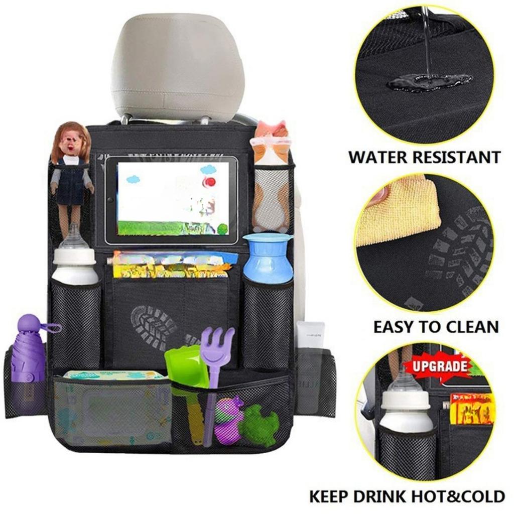 3-in-1 Car Seat Backrest Storage Bag - Oxford Fabric Kick Bag with Tablet Pocket and Insulated Bottle Rack, Duty Rear Seat Storage Space
