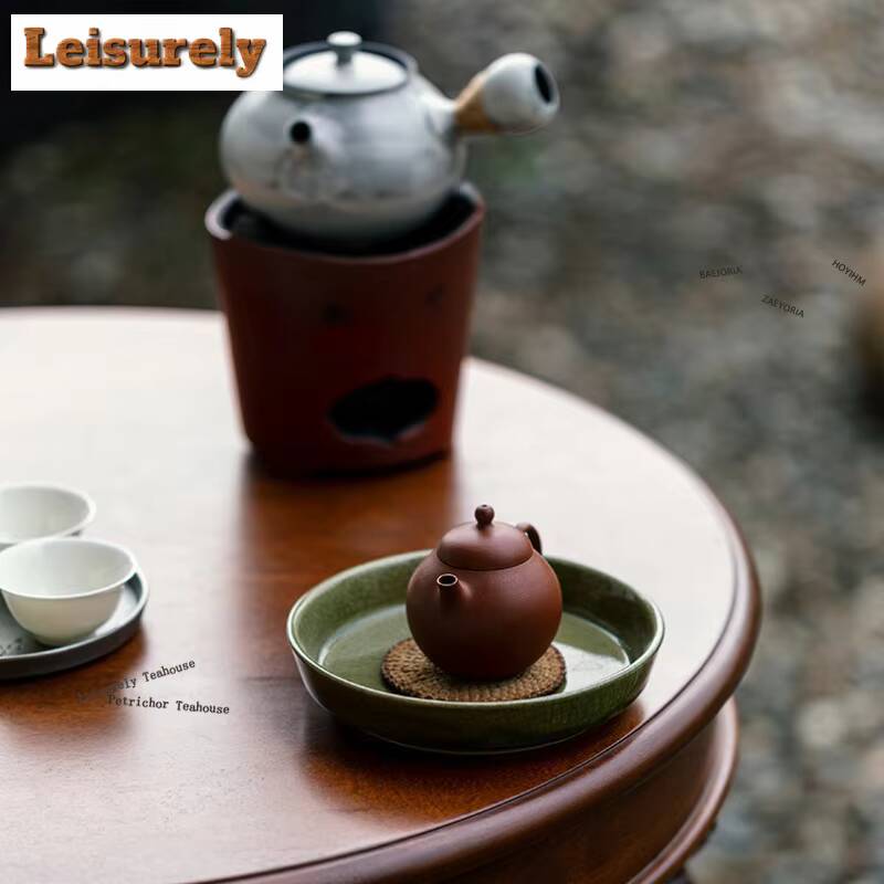 Crude Pottery Side Handle Tea Warmer Holder Alcohol Burner Stove Kettle Stand Baked Milk Jar Carbon Furnace Drinkware Ornaments