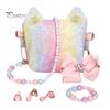 Rainbow Glitter Kids Purse Pretend Play Handbag Set Role Toy Necklace Fairy Tale Dress Up Toys Bracelet Accessories Educational Present for