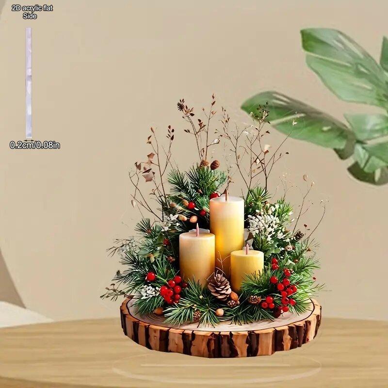 Christmas Candle Holder Christmas Centerpieces - 2D Flat Acrylic Desktop Ornament, Wall Decor Art, Four Seasons Decoration