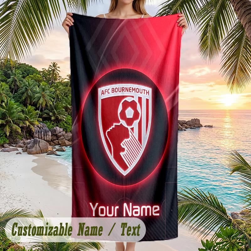 Beach Towel Bournemouth Football Print Custom Name Text Soft Towel for Swimming Pool