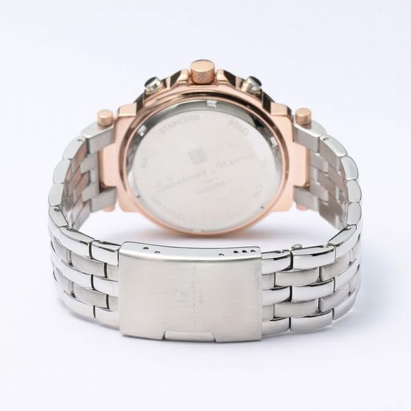 Authentic Salvatore Marra 10 ATM Water Date and Day Metal PGWH Wristwatch, SM22108-PGWH, Resistance, Display, Strap,