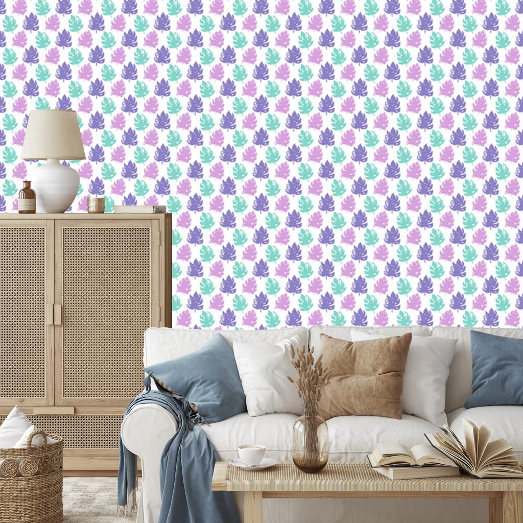 Leaves Wallpaper White and Blue for Living Room and Bedroom 50x1000