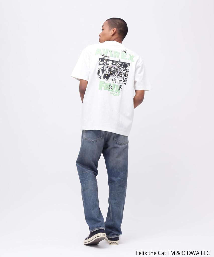 Avirex FELIX COMICS Short Sleeve Size T-SHIRT, Felix, Men's T-Shirt, 2XL, 030, White, 783-5134036