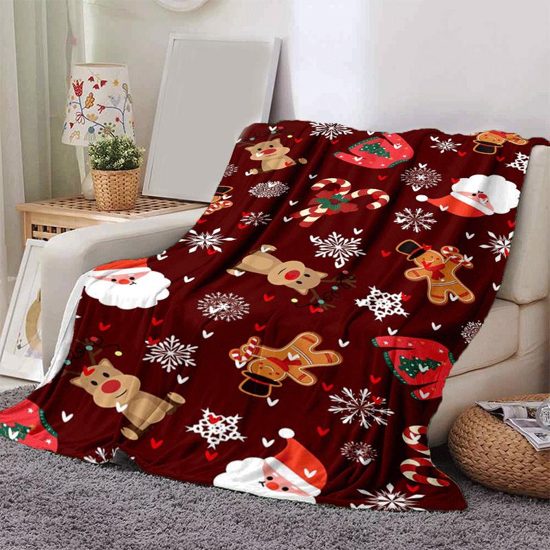 1pc Merry Christmas Printing Lightweight Flannel Blanket, Comfortable and Warm Blanket, for Camping Sofa Bed and Couch Office, in All Seasons