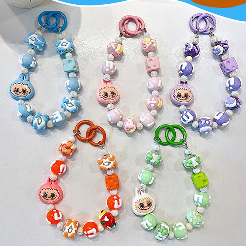 1Pc Backpack Accessories Labubu Phone Pendant Anime Beaded Phone Case Chain Keychain Camera Decoration Gift