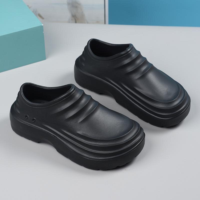Fashion Chef Shoes Men's Summer Waterproof Non-slip Kitchen Shoes One Pedal Men's Green Black Labor Insurance Men's Shoes for Work