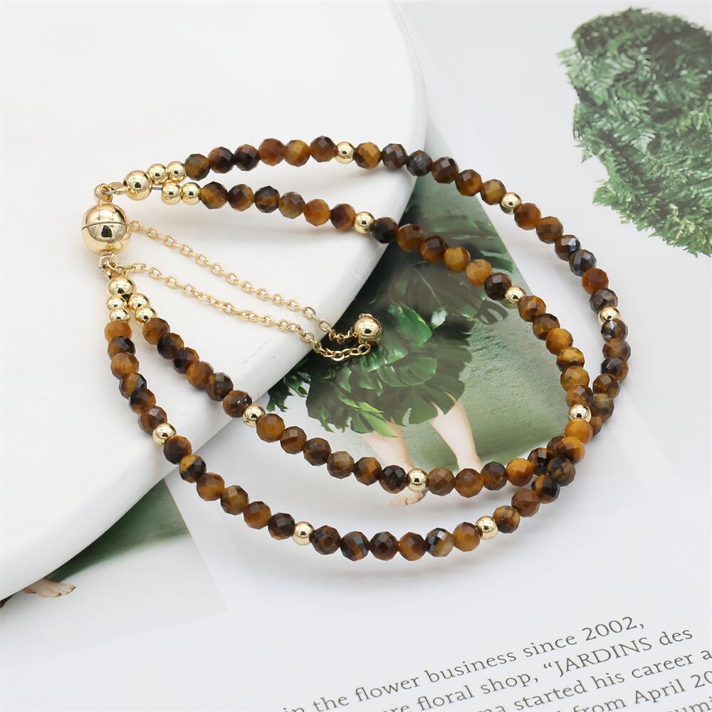 3MM Double Layered Tiger Eye Stone Beads Magnetic Charm Bracelets Elegant Bohemian Strand Bracelet Women Fashion Jewelry