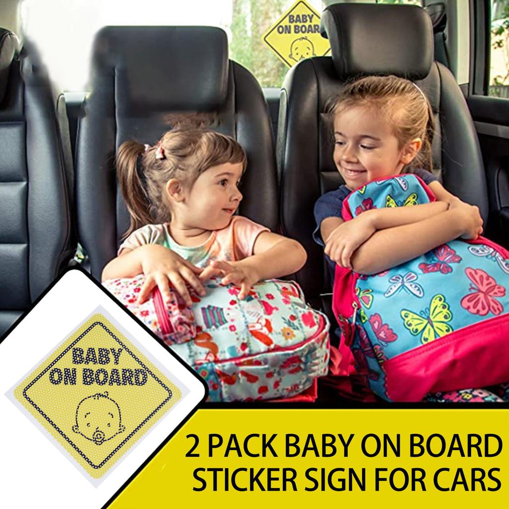 2pcs Baby on Board Car Stickers Reflective Night Visibility Vehicle Sticker Waterproof Vehicle Decal for Child Safety