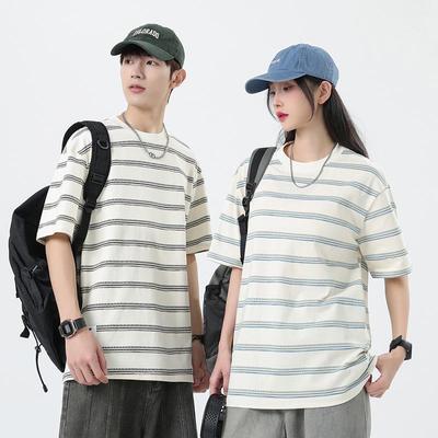 Sailor Striped Men's Loose Fit Short Sleeve Tee - Trendy Summer Couple's Top
