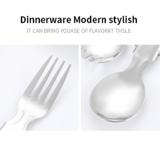 Stainless Steel Folding Spoon Fork Cutter Straw Brush Outdoor Camping Picnic Hiking Collapsible Cutlery Flatware Utensils