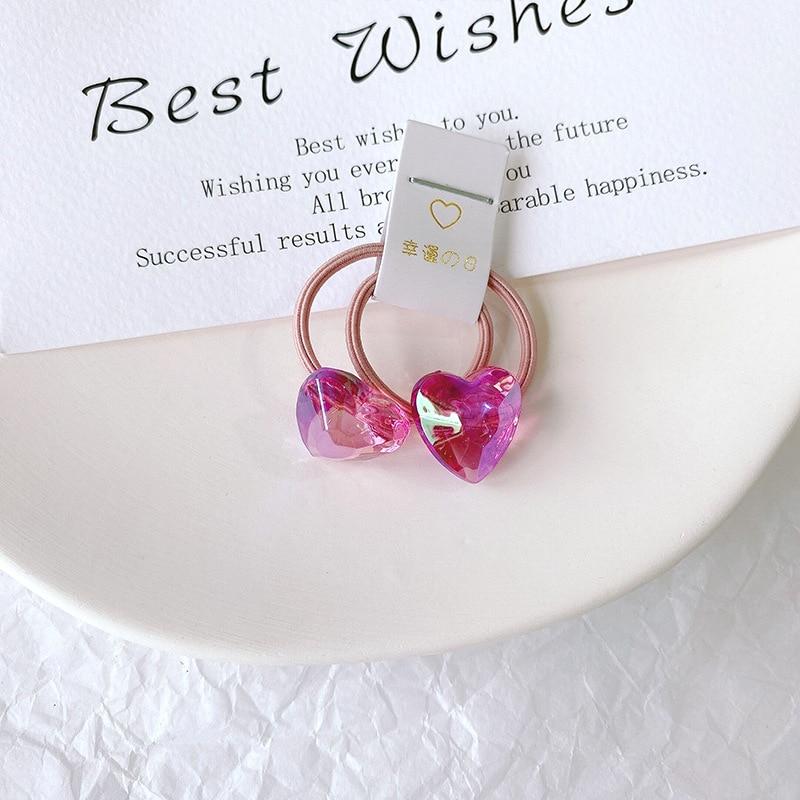 1 Pair Kid Hair Band Cute Sweet Floral Heart Bear Crystal Hair Rope for Baby Girl Little Girl Hair Accessories