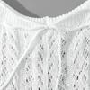 Perspective Swimsuit Cover Up Pants High Waist Adjustable Drawstring Solid Color Crochet Knitting Long Trousers