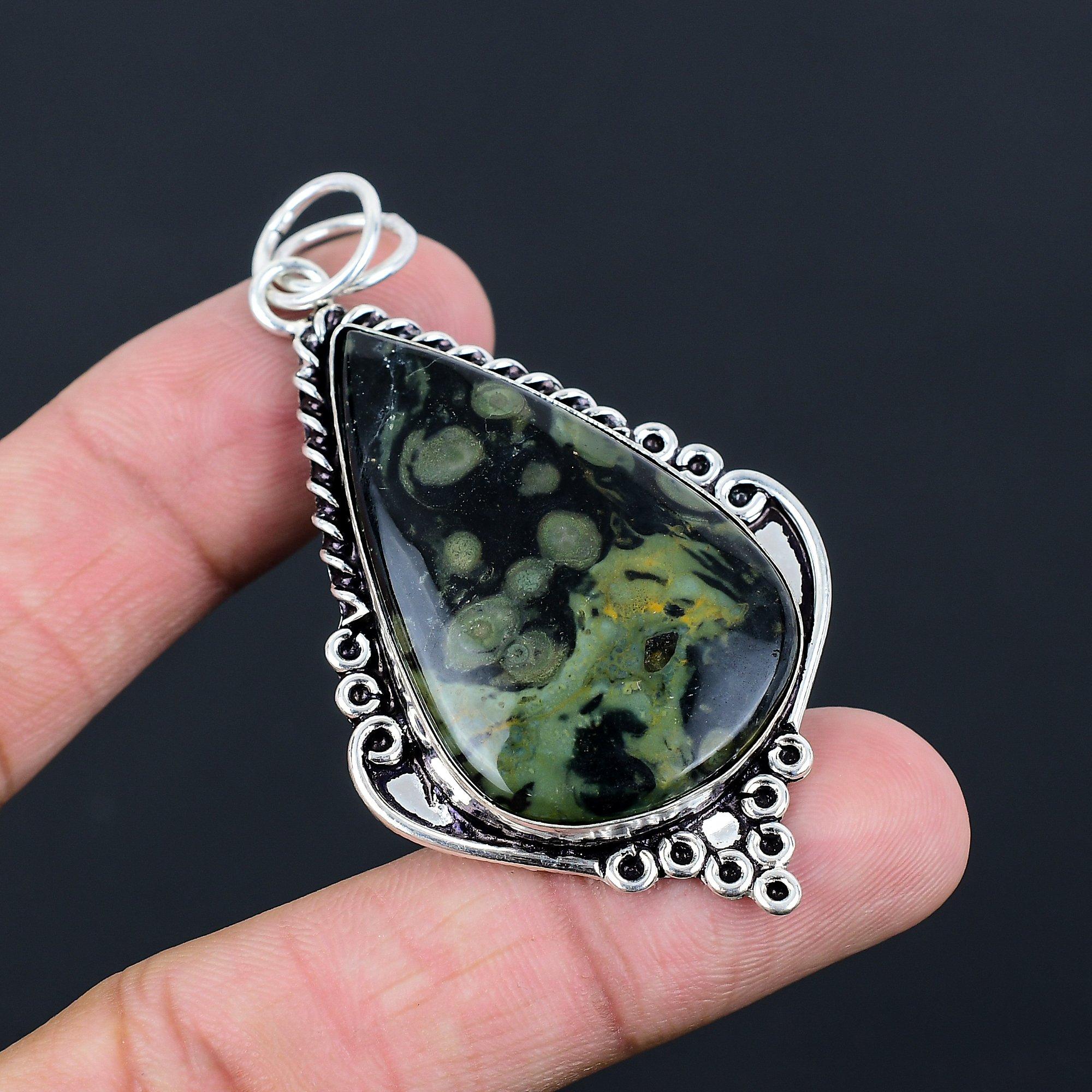 

925 Sterling Silver Kambaba Jasper Gemstone Anniversary Bezel Pendant Jewelry