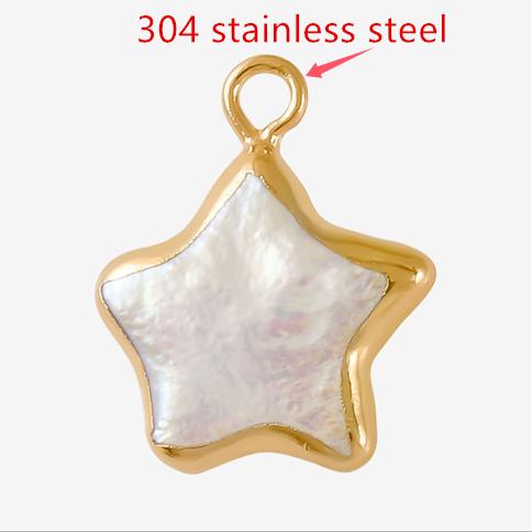 3pcs Real Natural Shell Pendants For Jewelry Making Supplies Geometric Round Cross Star Pearl Charm DIY 304 Stainless Steel Ring