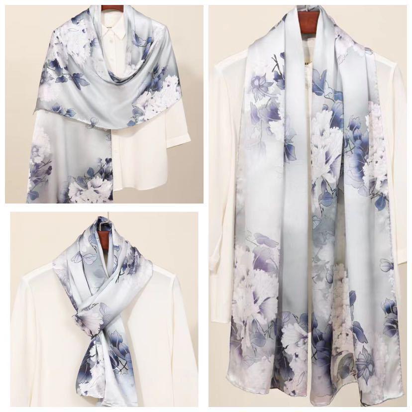 

High-End Summer Silk Scarf - Long, Fashionable Sunscreen Shawl for Women 90x180 cm