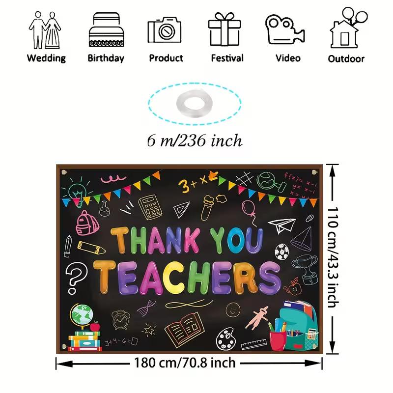 Thank You Teachers Tapestry, Classroom Chalkboard Background Cloth, School Decor