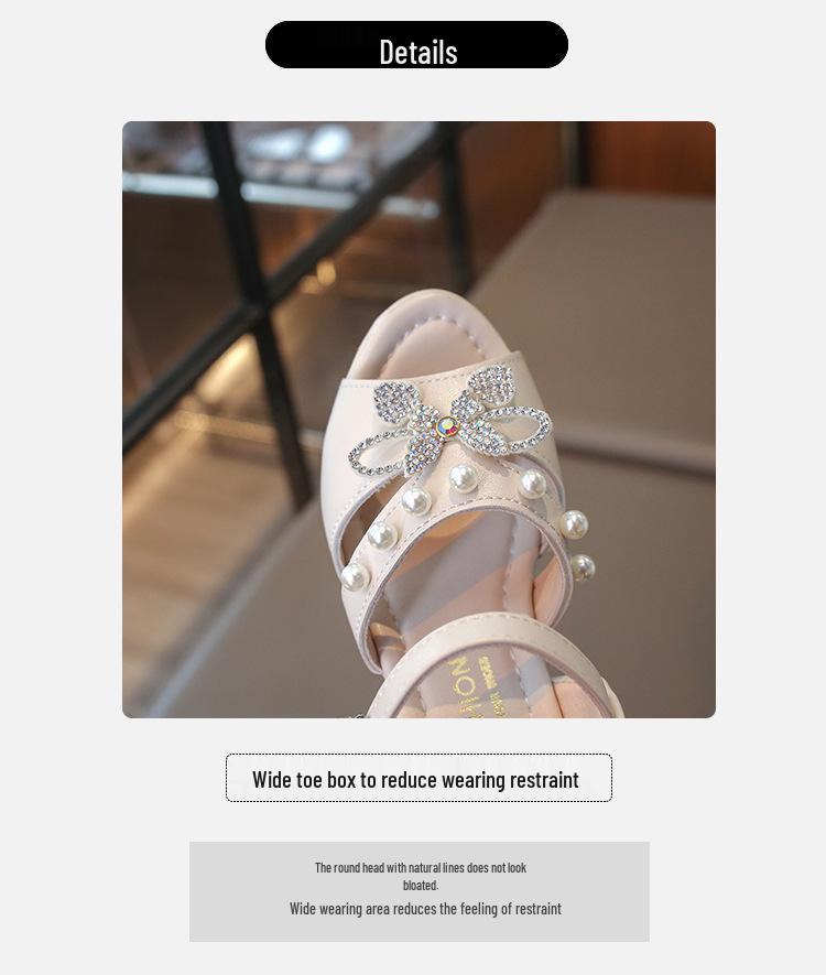 Girls' Pearl Bow High-Heel Sandals - Versatile and Fashionable Princess Shoes for Summer and Dance Performances