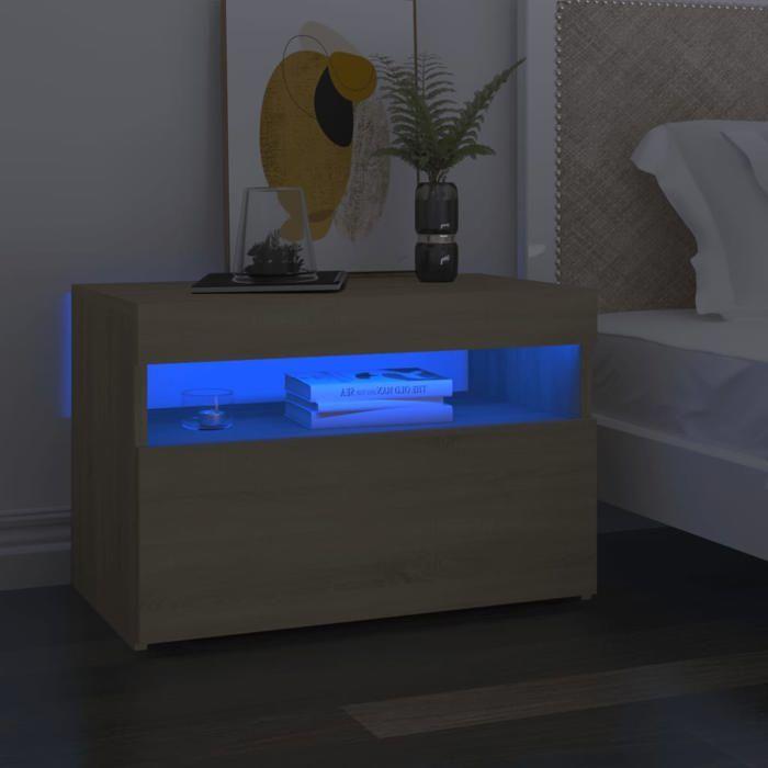 VidaXL Tables de Chevet à LED 2 pcs, Armoires de Nuit avec Rangement, Armoires de Lit, Meubles de Chambre Maison, Moderne, 3082781
