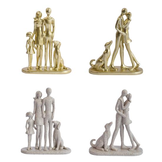 Modern Abstract Couple with Dog Resin Figurine, Romantic Man and Woman Statue Sculpture, Home Decor for Living Room Bedroom Office