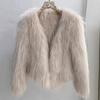 Womens Faux Fur V-Neck Short Coat In Chic Tweed Style Thick Warm Winter Outerwear Office Casual Wear